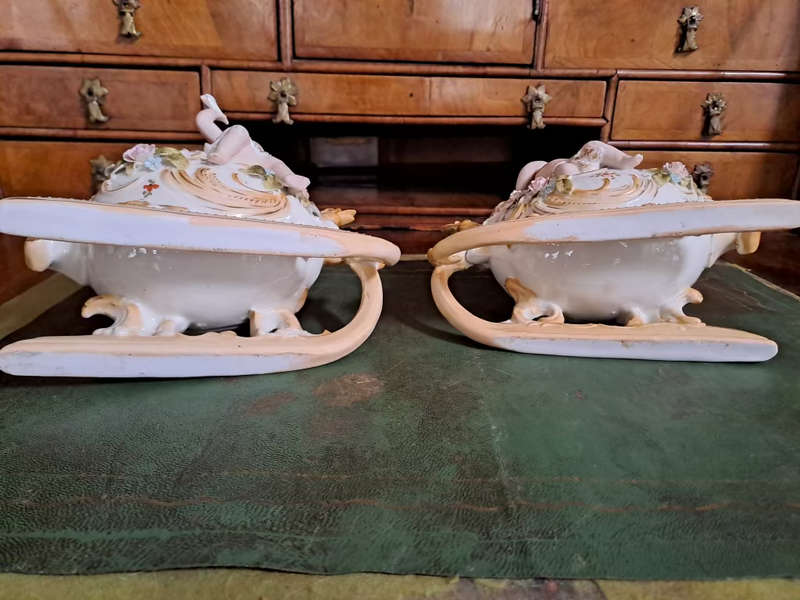 Fabulous Pair of vintage German bisque cherubs on sleighs center piece