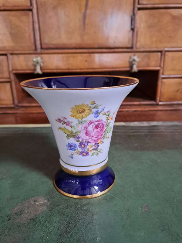 Royal Dux Bohemian Porcelain Vase Cobalt Blue & Gold Hand Painted Czechoslovakia