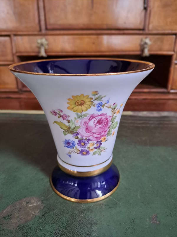 Royal Dux Bohemian Porcelain Vase Cobalt Blue & Gold Hand Painted Czechoslovakia