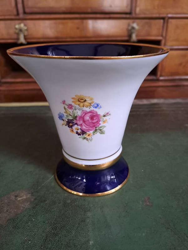 Royal Dux Bohemian Porcelain Vase Cobalt Blue & Gold Hand Painted Czechoslovakia