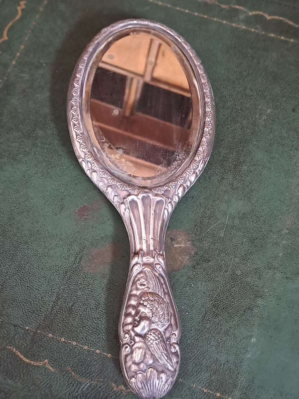Antique 1910 Chester Silver Hand Mirror. ( Reynolds Angels ) J&R Griffin
