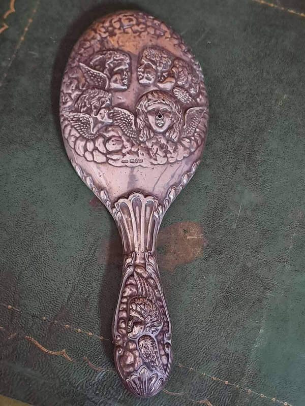 Antique 1910 Chester Silver Hand Mirror. ( Reynolds Angels ) J&R Griffin