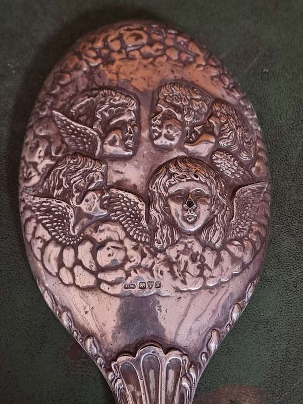 Antique 1910 Chester Silver Hand Mirror. ( Reynolds Angels ) J&R Griffin