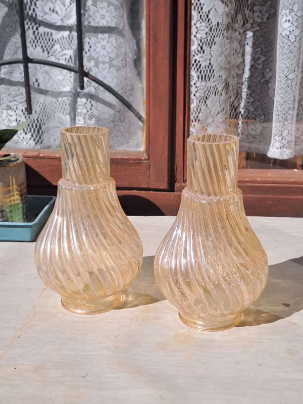 Pair of stunning  vintage amber chimney lamp shades