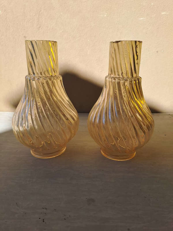 Pair of stunning  vintage amber chimney lamp shades