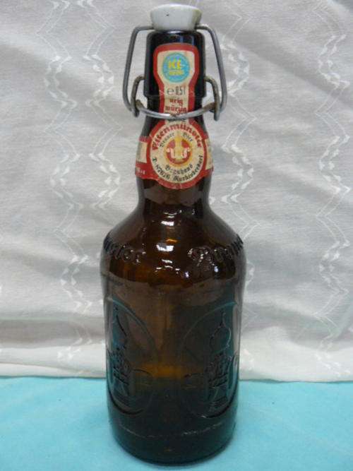 OLD COLLECTABLE GLASS BEER BOTTLE WITH CERAMIC TOP