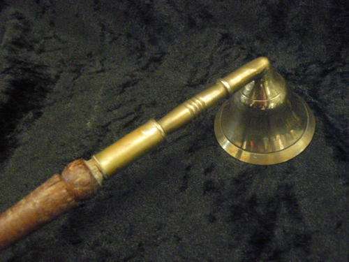 BRASS AND WOOD CANDLE SNUFFER