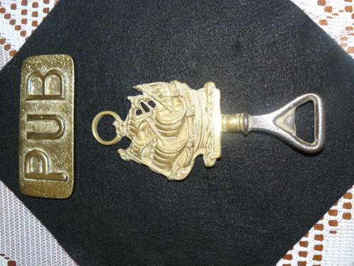 VERY OLD BOTTLE OPENER AND PUB SIGN