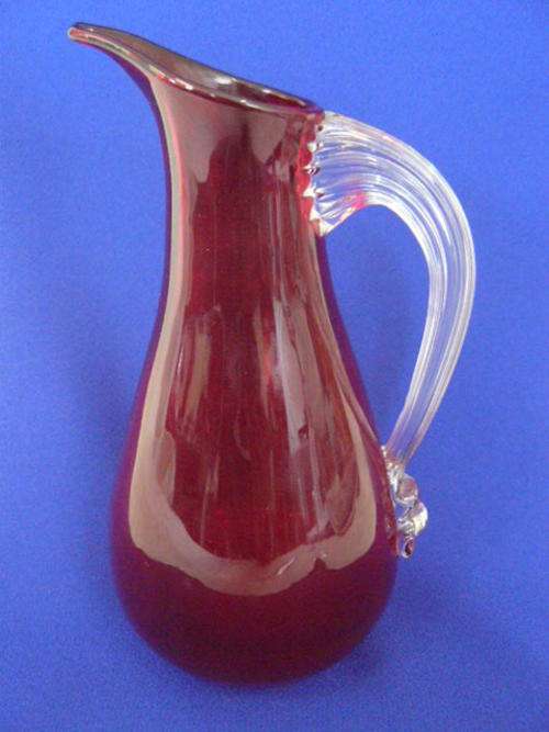 CRANBERRY 17CM HEAVY GLASS JUG STUNNING DETAILED HANDLE
