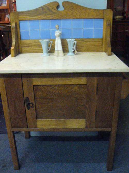 OAK MARBLE TOP WASH STAND WITH TOWEL RACK.......LOVELY!!!!!!