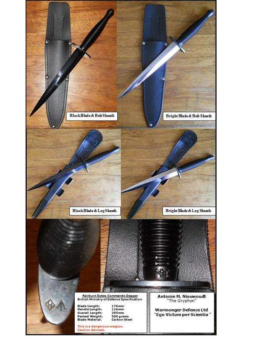 Fairbairn Sykes Fighting Knife - Black Blade & Leg Sheath