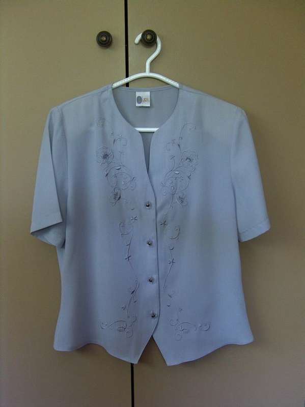 Silky grey blouse with embroidery detail Size 34