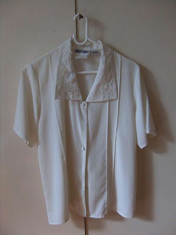 Cream silky blouse with embroidery detail Size M