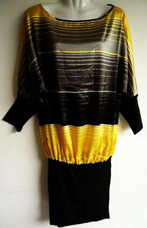Yellow and Black Satin Dress.  Size 36/38