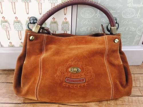Original Italy Made Genuine Leather Avorio Brown Chamois Leather Handbag