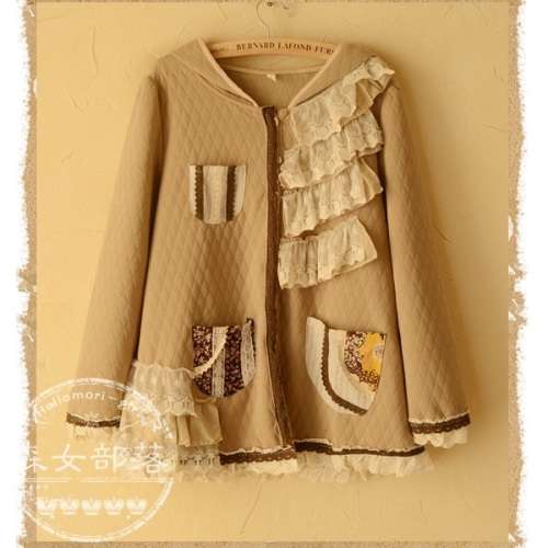 Di Reve Amazing Ladies Japan Lace Brown Flower Warm Special Winter Coat/Jacket