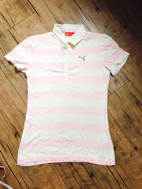 Ladies Size L Pink White Cross Stripe Cotton  Comfortable Sports Puma Polo Golf Style T-Shirt