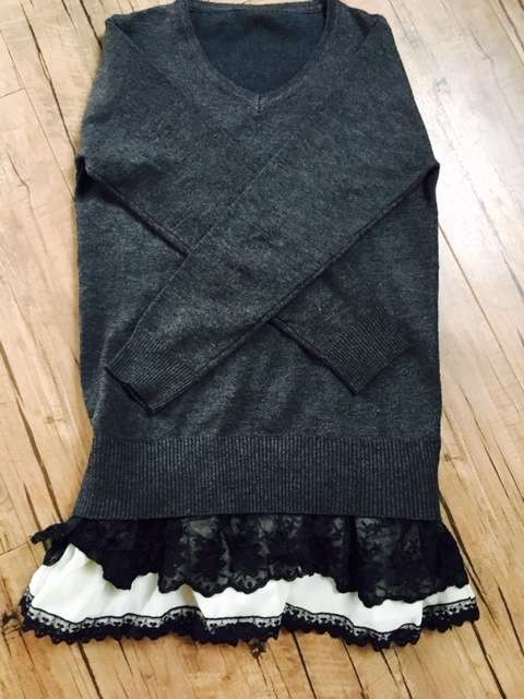 Beautiful Simple Classic Ladies Warm Dark Grey Wool Sweater Triple Layer High Quality Lace Size L