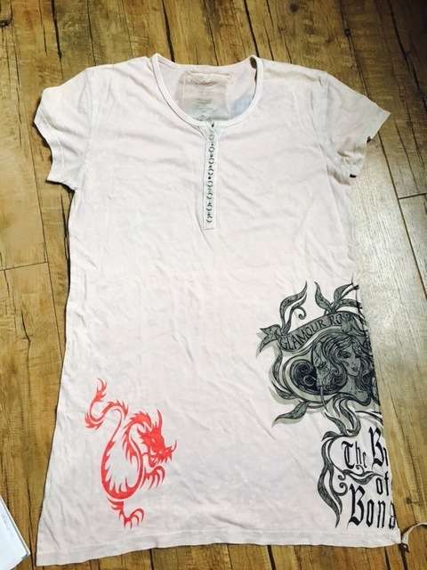 Amazing Stunning Ladies Graffiti-Art Beading Cotton Embroidery Creamy Pink Stylish T-Shirt/Tee