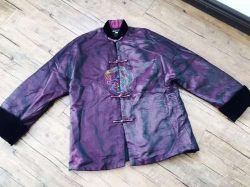 Top Quality Chinese Dragon Embroider Black Gauze Purple Velvet Warm Cotton-Padded Winter Coat/Jacket