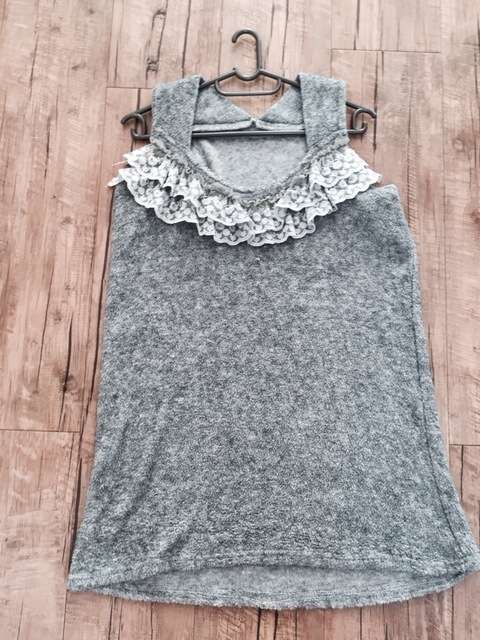 Beautiful Ladies Size L Grey Lace Knitwear Sleeveless Wool Vest Dress Simple But Classic