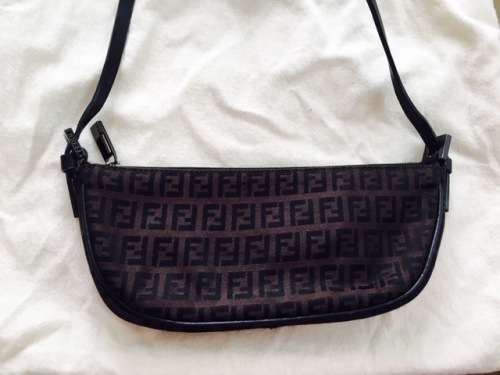 Authentic Original FENDI Zucca Pattern Shoulder Bag Canvas Leather