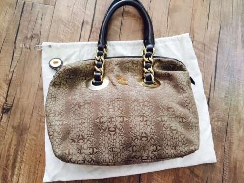 Authentic Just Cavalli Gold Chain Brown Canvas With Leather Straps Ladies Women Fashion Handbag/Bags