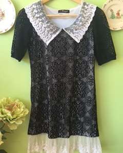 Amazing Casual  Hollow Flower Silk Lace Collar Dress With High Quality White Lace Double Layer