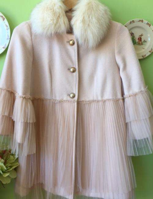 Warm Stiffening Special Thickness Double Layer Woolen Pink Coat With Silk Lace And Fur Collar