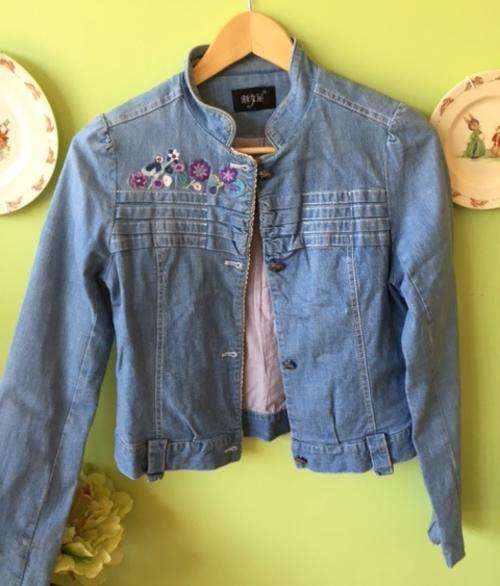 Ladies Beautiful Denim Blue Jean Milu Deer Specific Embroidery Flower Thicken Warm Jacket Coat