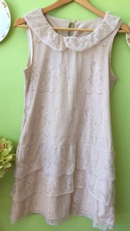 Beautiful Stunning Stylish Round Collar Sleeveless Cream Lace Layer Cake Casual Dress