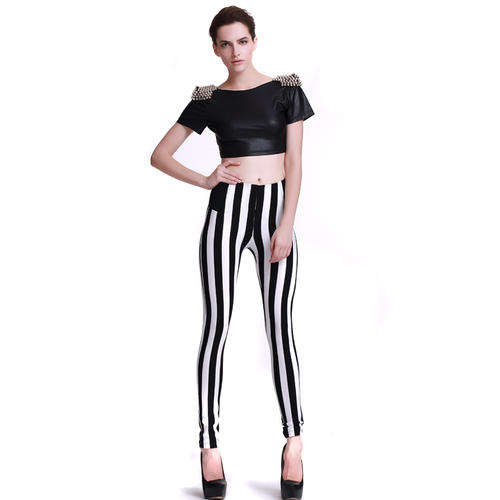 Beautiful Cotton Casual Sexy Stylish Modern Slim Cut Black White Vertical Stripe Print Pants/Legging