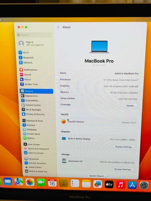 Apple Macbook Pro 2017 15-inch Retina Display - Intel Core i7 - 16GB RAM - 512GB SSD Touchbar