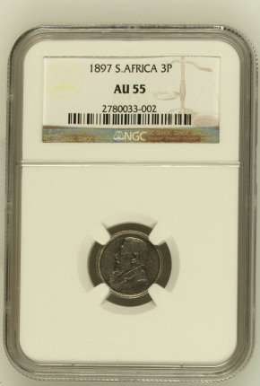 1897 ZAR 3 PENCE AU55 NGC