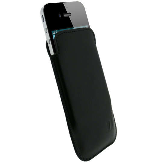Black Genuine Leather Pouch Case Cover for Apple iPhone 4S
