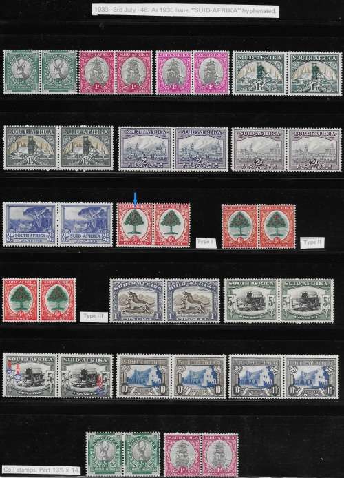 SOUTH AFRICA 1933-48 HYPHENATED PICTORIALS F-VF LHM/HM VARIOUS TYPES & SHADES INCL VARIETIES