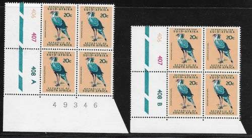 SOUTH AFRICA 1ST DFINITIVE SERIES 1970 20c CONTROLS A&B SACC #301 S3 VF MNH