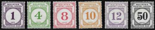Malayan Postal Union 1936-38 Postage Due Set LHM SG D1/D6 CV £160/R3500