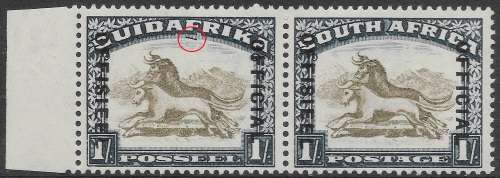 SOUTH AFRICA 1933 1s OFFICIAL VAR. "LINE UNDER F" EQUAL TO TWISTED HORN  SG £500