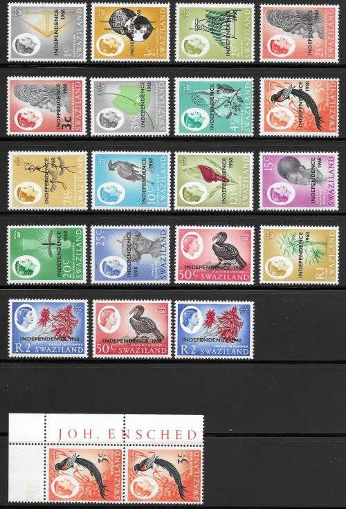 SWAZILAND 1968 INDEPENDENCE SET LHM SG 142/160+136 WMK UNCHECKED.