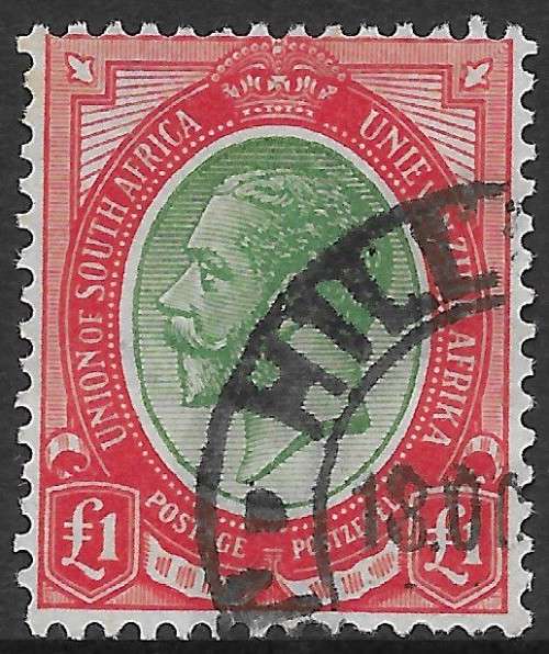 SOUTH AFRICA 1916 £1 GREEN and RED  FU SG 17 £350