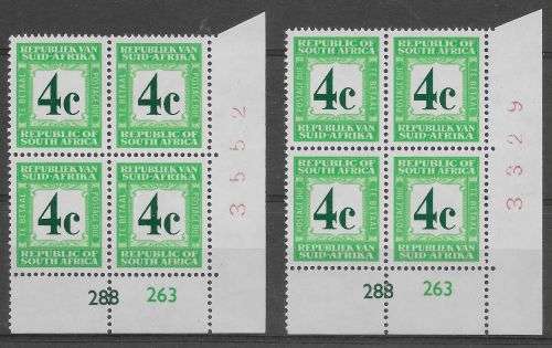 South Africa 1961-69 4c Postage Dues control Blocks SACC 52 & 52a VLHM