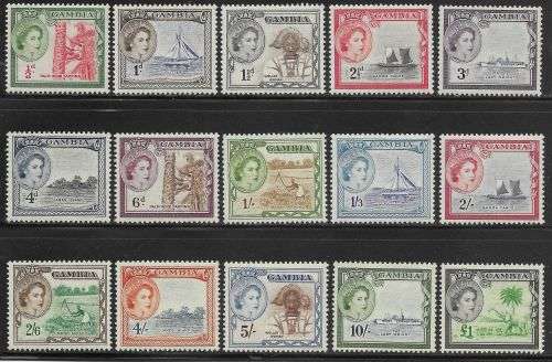 GAMBIA 1953-59 QE II SET LHM SG 171185 CV R2 365