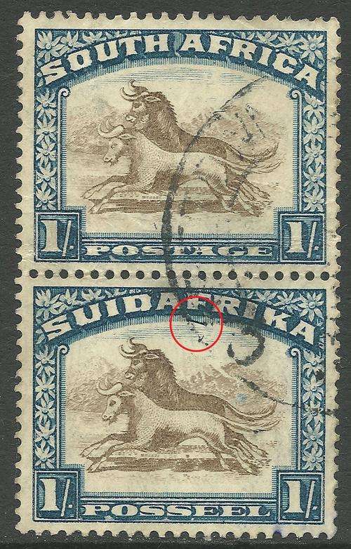 SOUTH AFRICA 1s used vertical pr with Blue Line Under F variety.