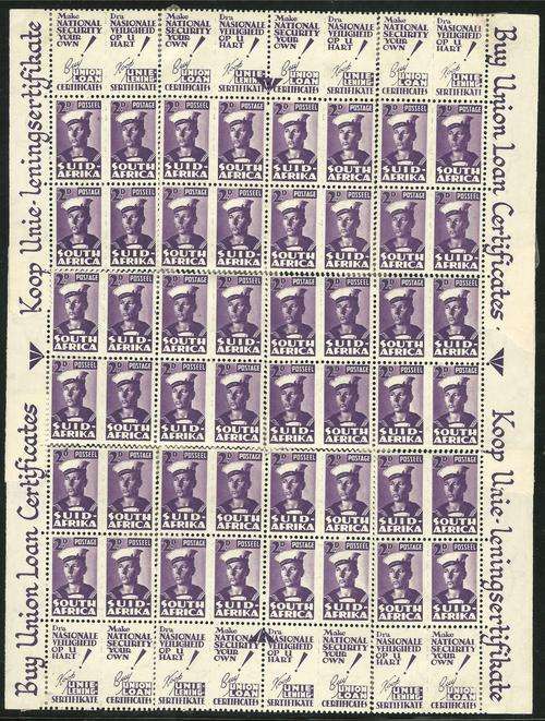 South Africa 1943 2d small wars reconstructed sheetlet HM. Apostrophe & Star varieties.