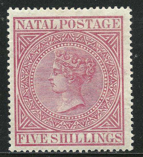 Natal QV 5s carmine Fine mounted mint. SACC 77. CV R2000.