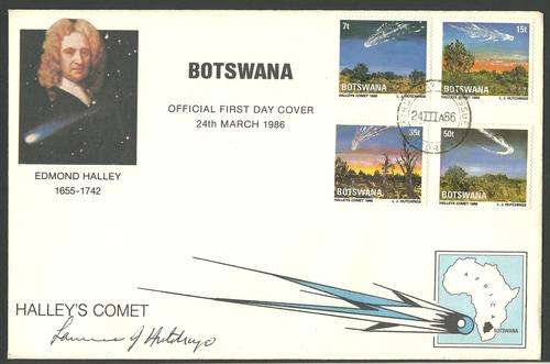 Botswana 1986 Halley's Comet FDC SIGNED by designer of stamps - LJ Hutchings.