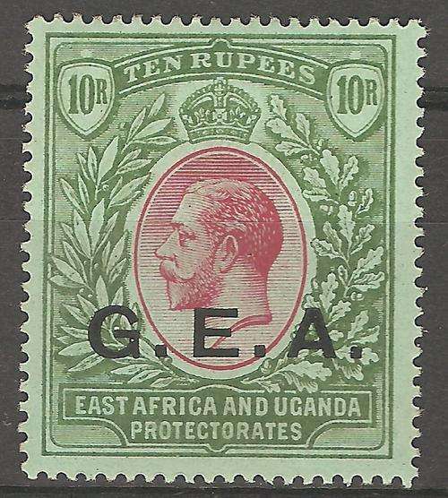 TANGANYIKA KG V 10 RUPEE G.E.A. OVERPRINT HM.
