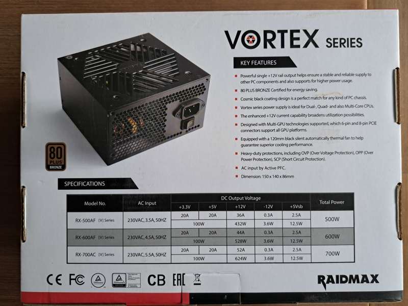 Raidmax PSU VORTEX 500W 80 Plus Bronze Non-Modular Power Supply