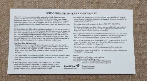 2017 1oz Privy Krugerrand Reverse 50th anniversary PU AND 50th Anniversary stamps - Rare SA MINT SET